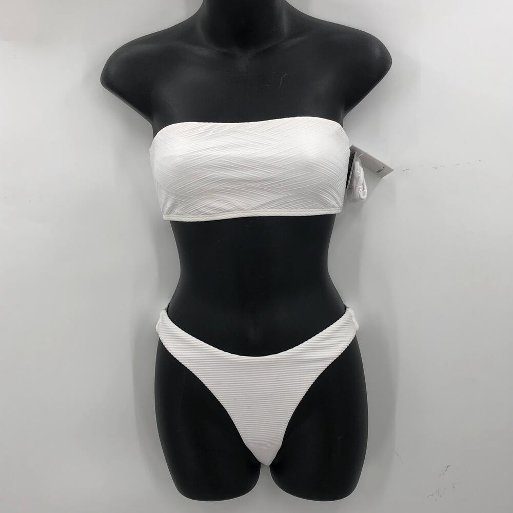O'neill 2 Piece White BathingSuit Swimwear Small Saltwater Solid Texture Bandeau